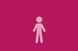 Pictogram van een mensfiguur in roze kleur op een donkerroze achtergrond. (vergroot foto)