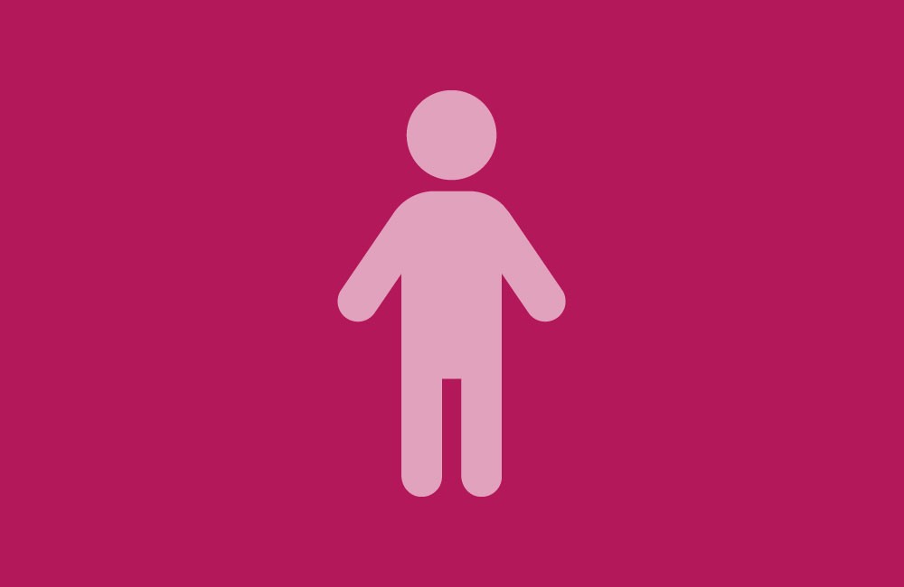 Eenvoudig pictogram van een persoon in roze tinten op een donkerroze achtergrond. (vergroot foto)