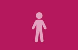 Eenvoudige roze pictogram van een persoon op een donkerroze achtergrond. (vergroot foto)